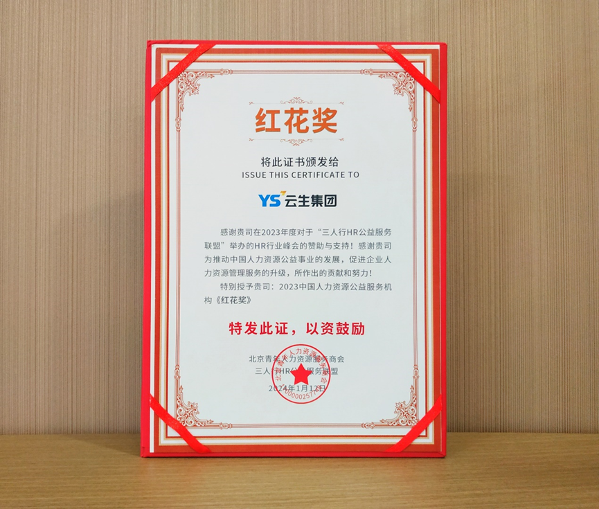 喜报！z6尊龙官方网站集团荣获2023中国人力资源公益服务机构“红花奖”